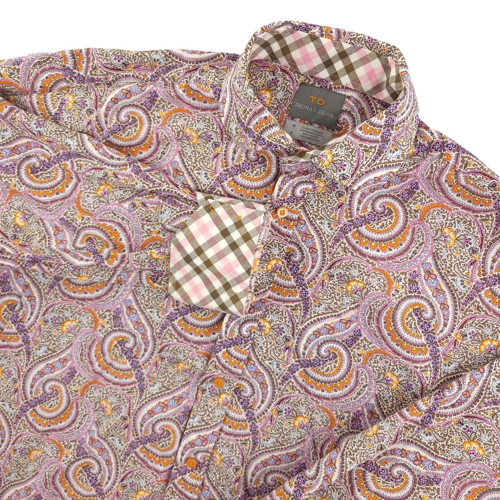 Thomas Dean Shirt Mens M Pink Paisley Long Sleeve Button Up Cotton Casual